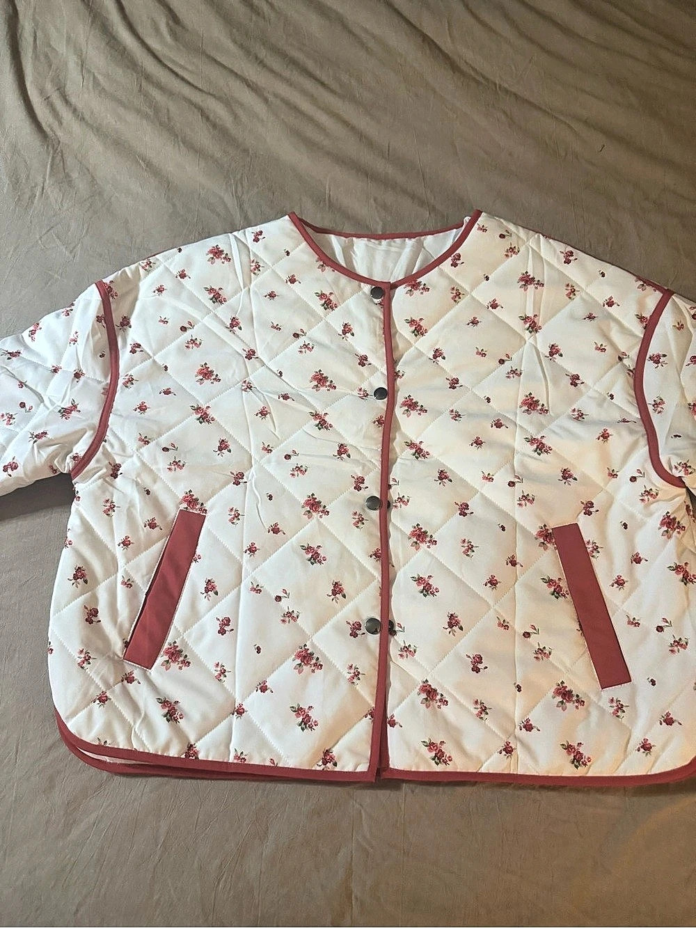 Floral Quilted Jacket White & Pink XL